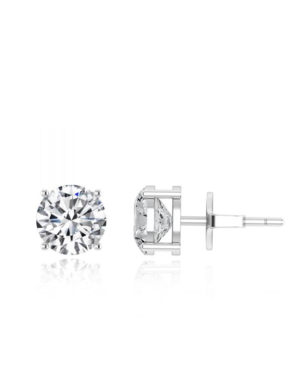 Silgo 925 Sterling Silver Rhodium Plated Cubic Zirconia Round Stud Earrings For Women