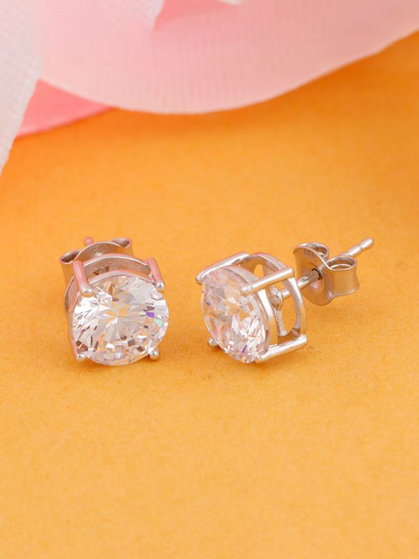 925 Sterling Silver Round Cut Leaf Shape Diamond Halo Womens Stud Earrings