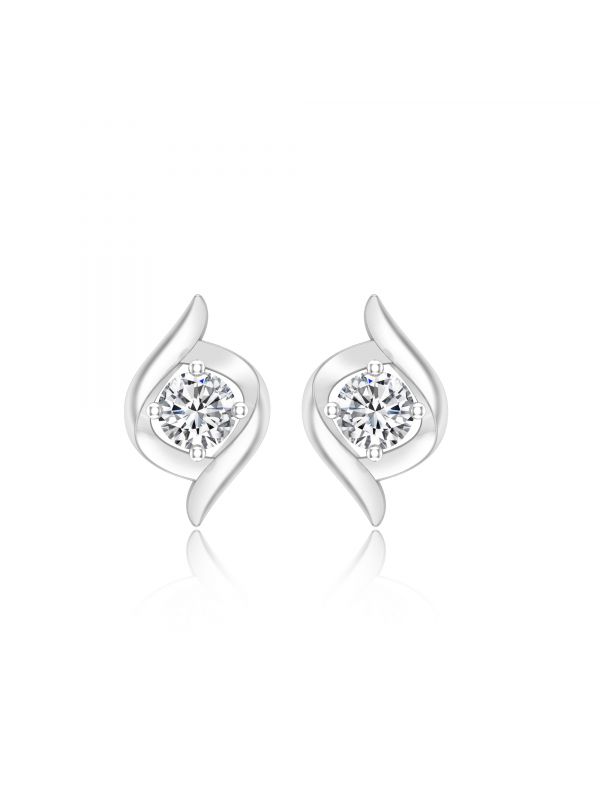 Silgo 925 Sterling Silver Rhodium Plated Cubic Zirconia Stud Earrings For Girls