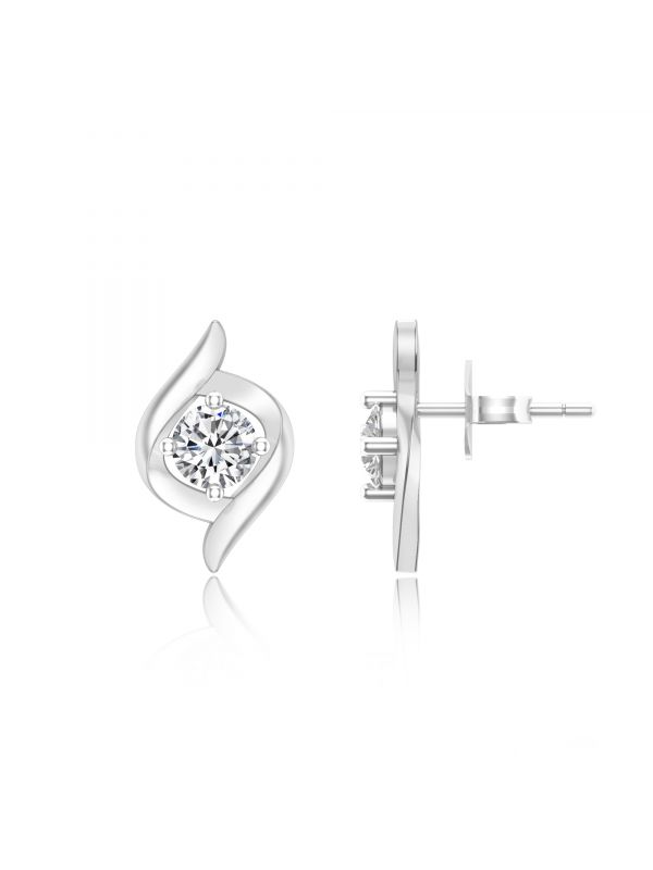 Silgo 925 Sterling Silver Rhodium Plated Cubic Zirconia Stud Earrings For Girls